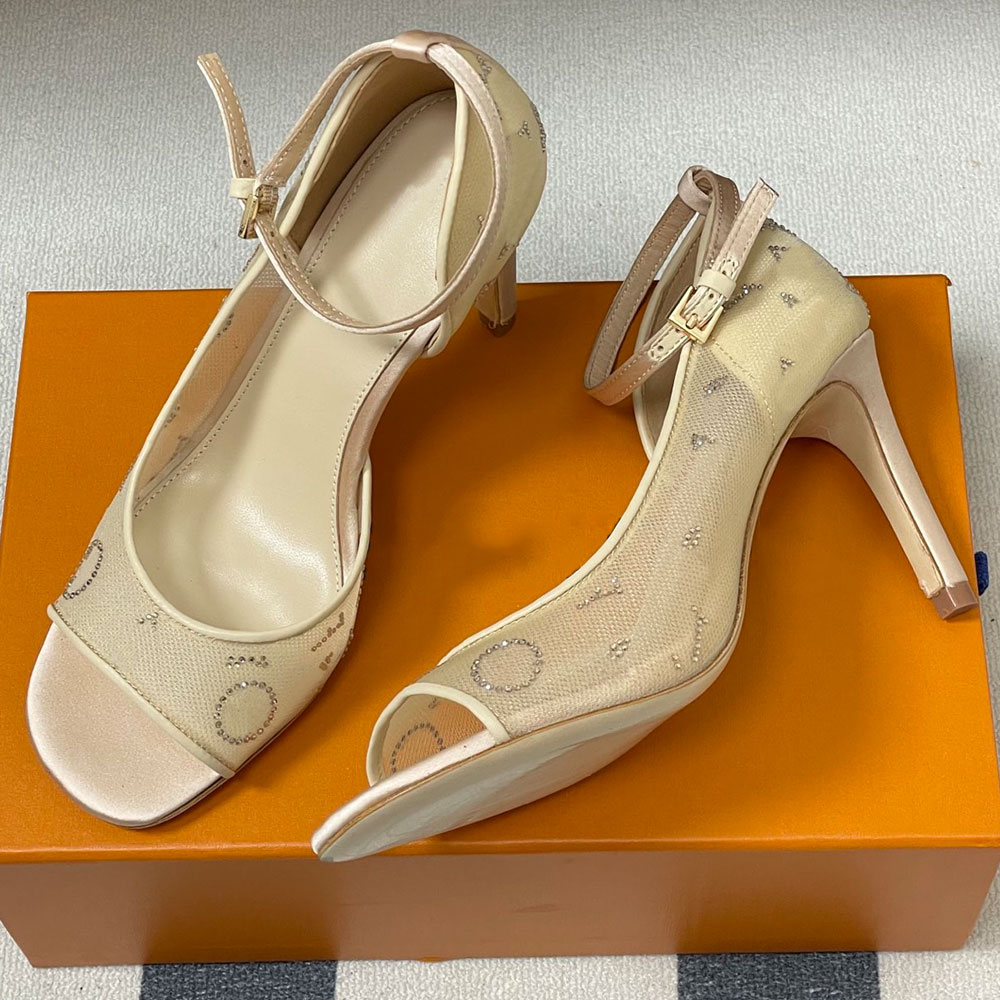 New Womens Gala Sandal Luxury designer sandals 1AJPR5 Nude Beige Breathable Translucent mesh high heeled Fashion Summer Sandals Evening Wedding sandals size 35 42