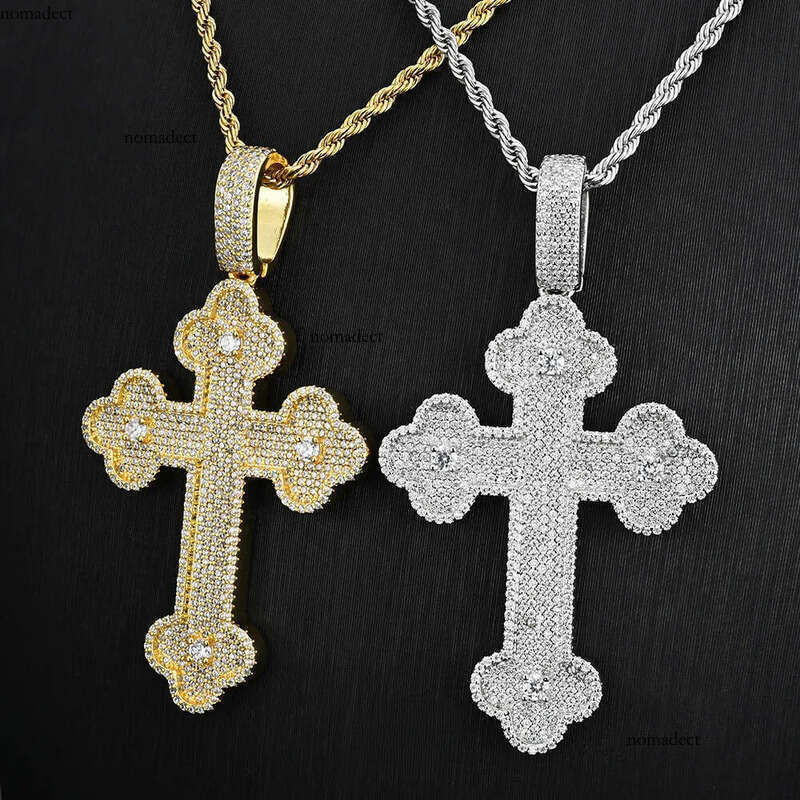 iced out S Sier Gold Plated VVS Moissanite Hip Hop Cross Pendant For Necklace f3
