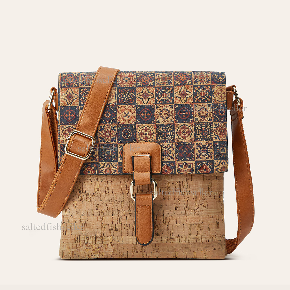 2026 Luxury New Vertical Mini Backpack Fashion Retro Men's Printed Bark Travel Bag Casual Fashion Student Backpack Ethnic Style Trendy Shoulder B
