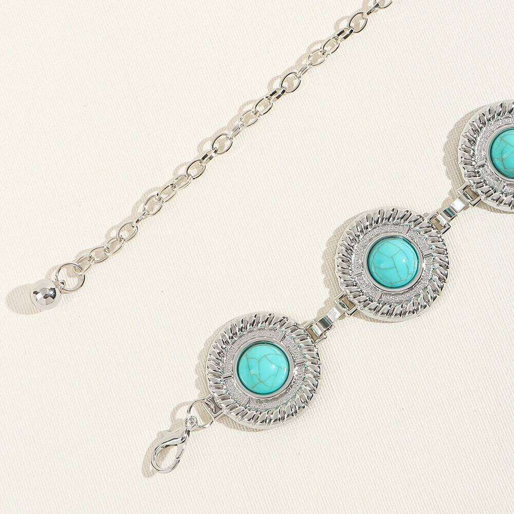 New women's retro Alloy oval turquoise accessory dress Women's thin waist chain one piece X260209