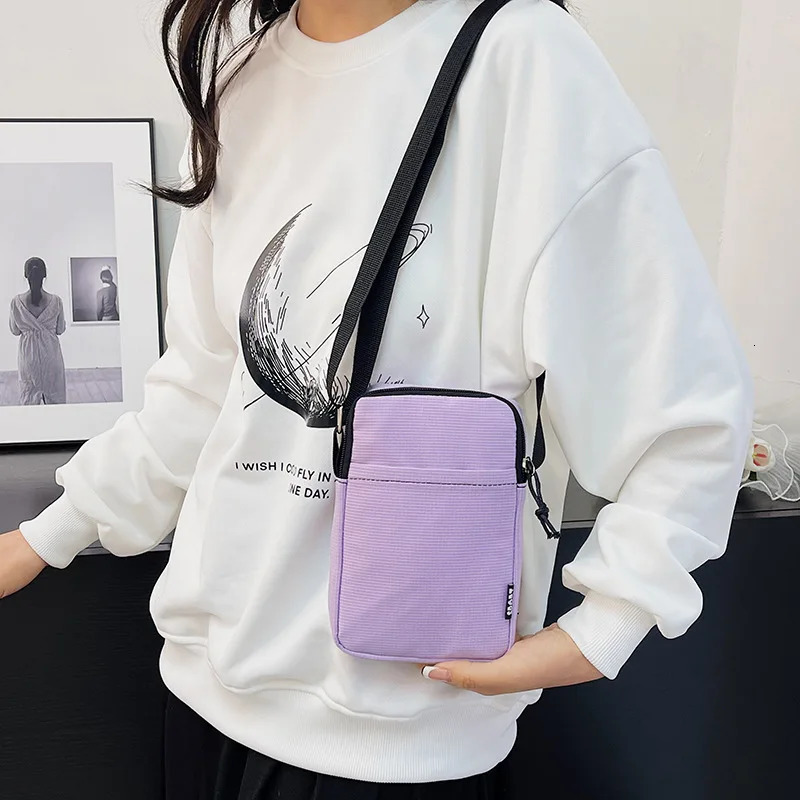 Fashionable Mini Phone Pouch Square Vertical Tote Bag Simple Shoulder Portable Lightweight Canvas Coin Crossbody 260208