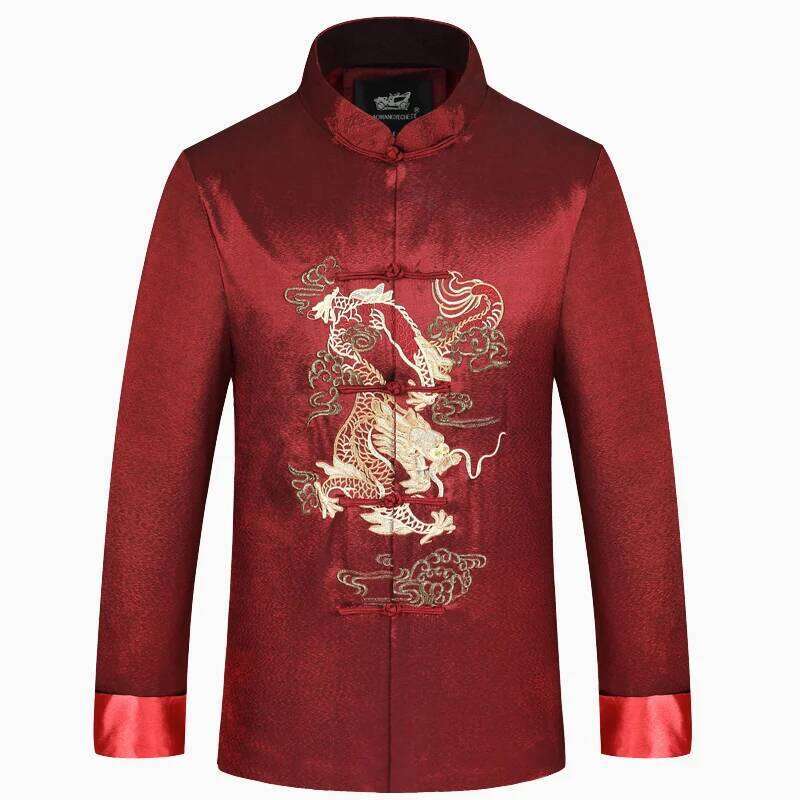 Mardi Hefxessdr New Arrived Male Satin Outwear Chinese Style Embroidery Dragon Jacket Men Double Breasted Kung Fu Coat Fashion Outerwear