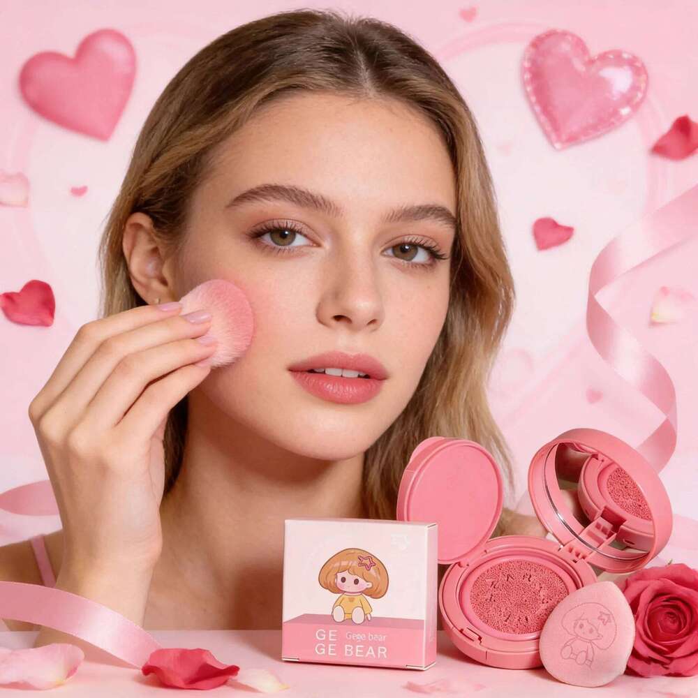 Gege Bear Cushion Blush Tea Peach Color, Natural Rosy Cheeks Makeup for Women, Valentine's Day Gift, Long Lasting & Portable Cos 26L0209