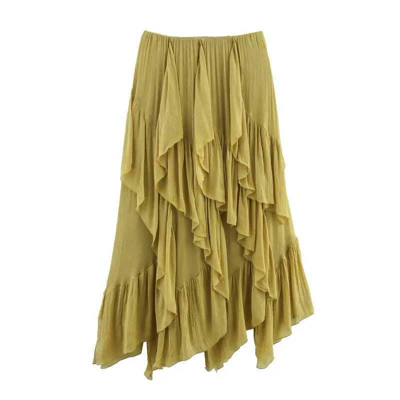 Midi Skirt Womens Faion n Layered Decoration mid Waist Spring Summer Arrival Skirts Asymmetric Polyester Casual 260122