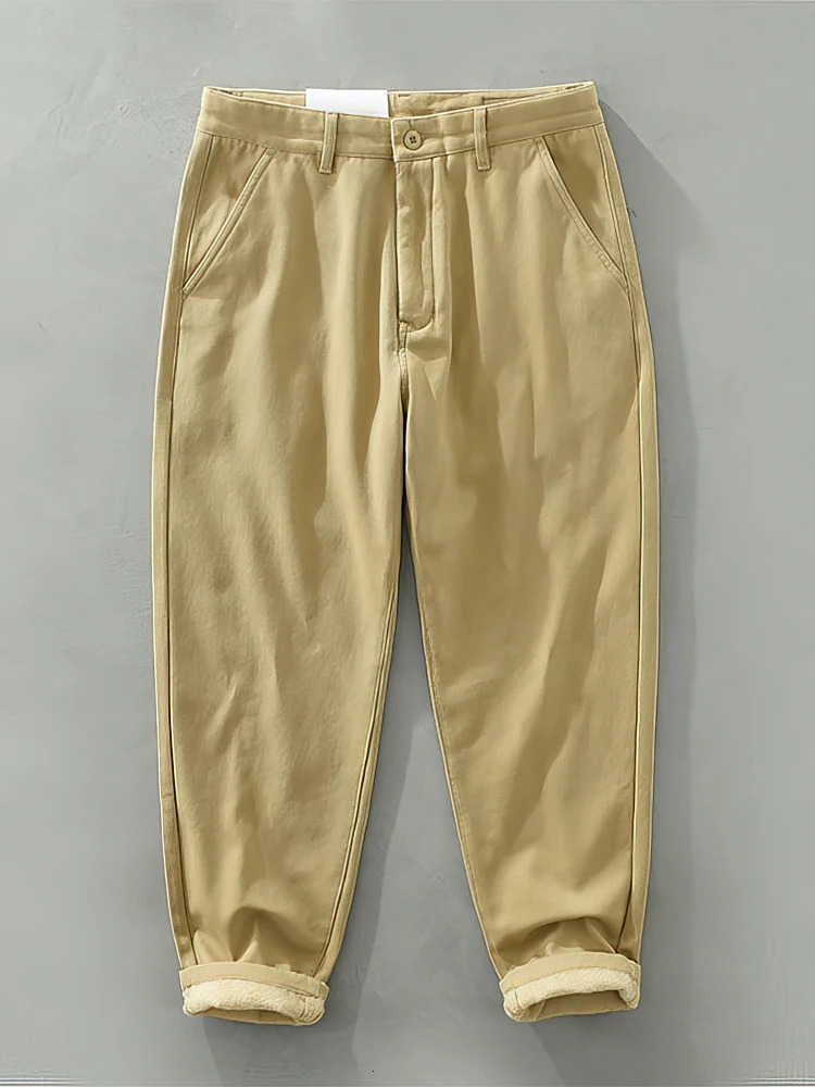 100 Cotton Casual Chino Pants Men Loose Jogger Pants Sport Sweatpants Straight Khaki Trousers 260208