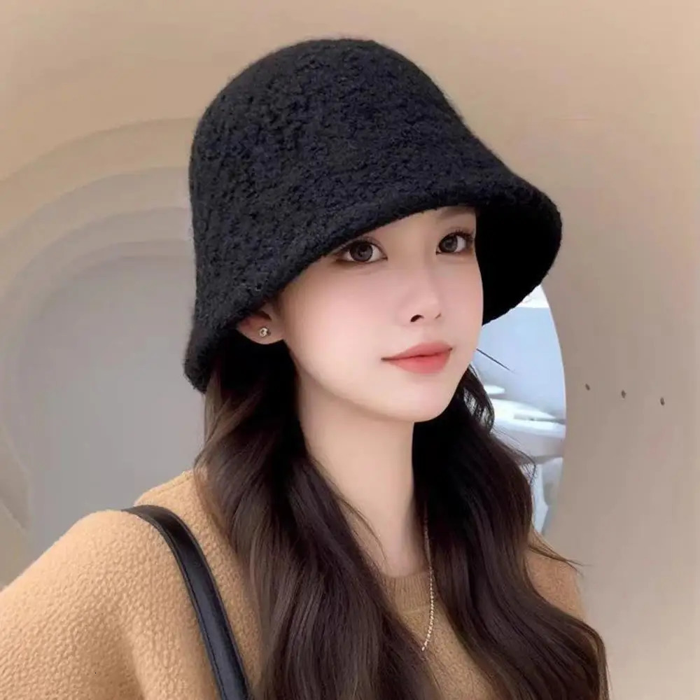 2025 Autumn Winter Wool Bucket Hat Women Fashion Vintage Rabbit Fur Fisherman Hats Soft Warm Wool Basin Cap Korean Panama Hats 260202