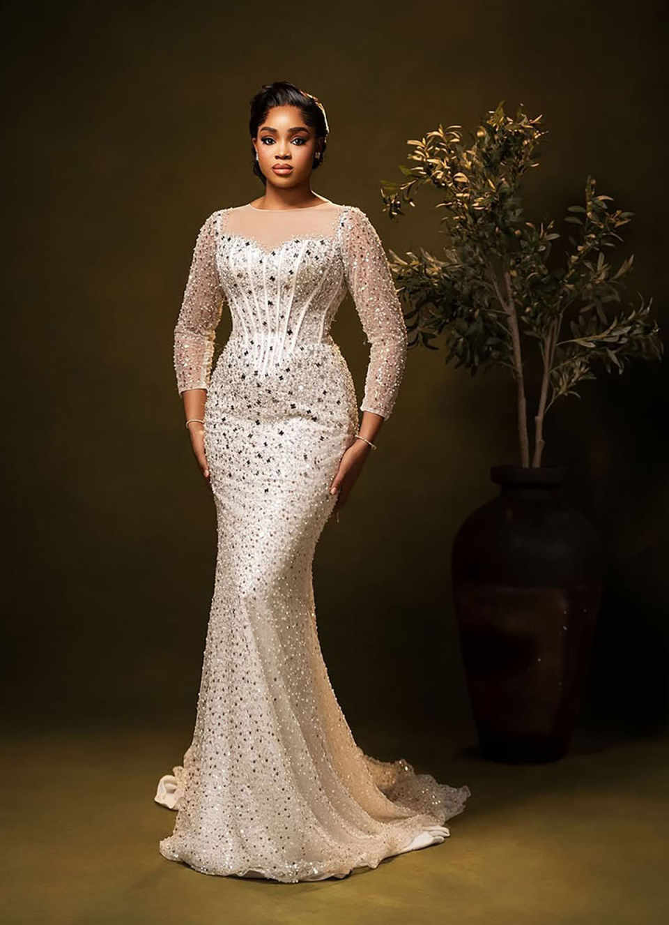Elegant Sequins Mermaid Wedding Dresses Jewel Long Sleeve Bridal Gowns Beaded Sweep Train Vestidos De Novia Customized