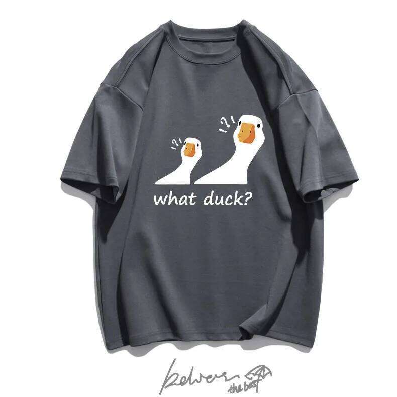 Summer University Duck Loose Short Sleeve Korean Style T-shirt Fashionable Casual Male and Female Universal Cartoon Print X260209