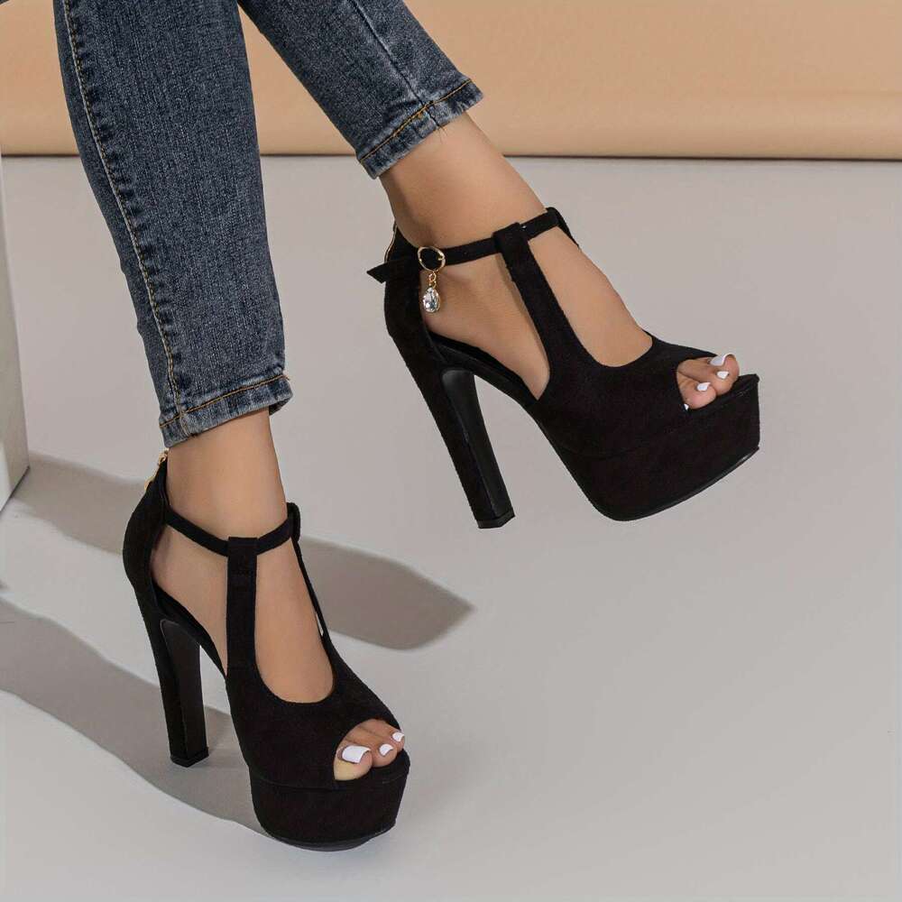 Women S Peep Toe Block Heel Sandals Sexy Cutout Buckle Strap Pumps Fashion Platform Heels MOJIDASHU