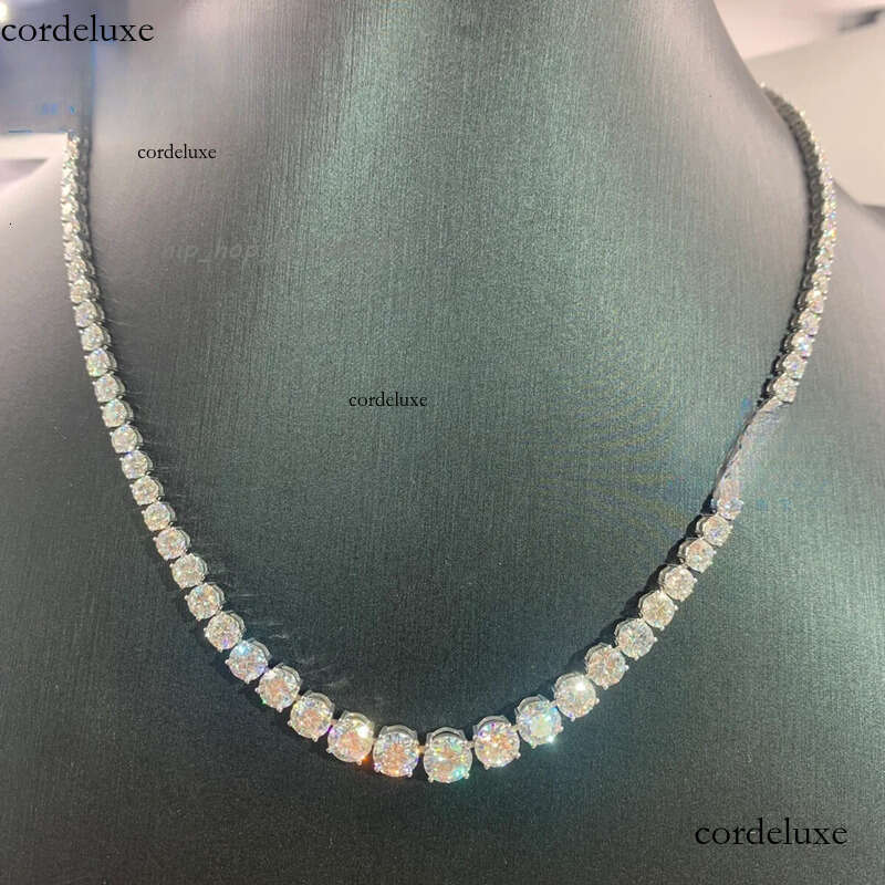 Wholesale White Gold Women 6.5mm Brilliant Moissanite Dia Graduated Chain Fine Jewelry Tennis Necklace fa