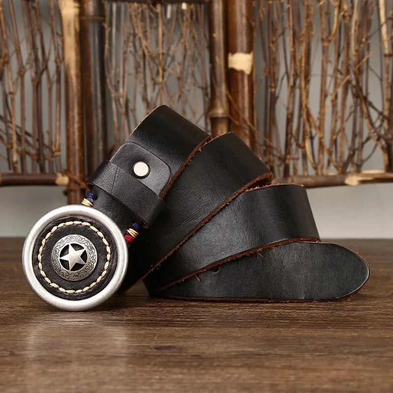 38CM Genuine Leather Belts for Men Thickened Head Layer Pure Cowhide Smooth Buckle High Quality Jeans Cowboy Male Belt 260124