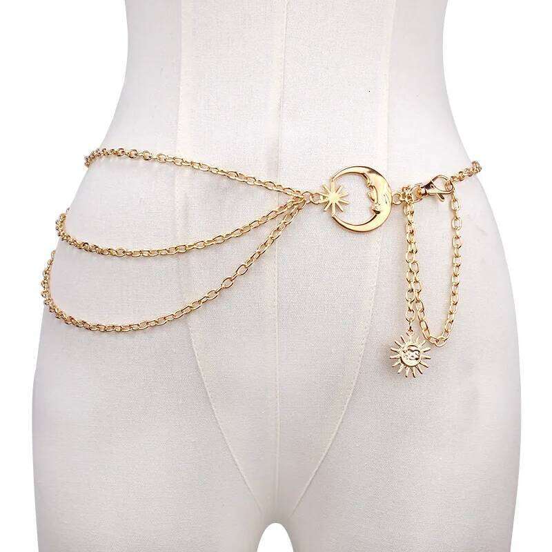Exaggerated Punk Sun Moon Pendant Waist Simple Thick Multi-layer Stacking Belly Chain Women's Casual Body Jewelry X260209