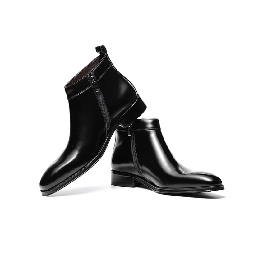 Mens British Style Chelsea Boots with Zipper Short High Leather Shaft for Business Look 260208
