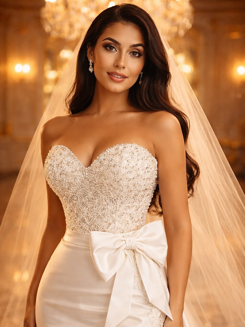 Fashion Strapless Wedding Dresses Sequins Beading Mermaid Bridal Gowns with Overskirts Bow Sleeveless Customized Vestidos De Novia Plus Size