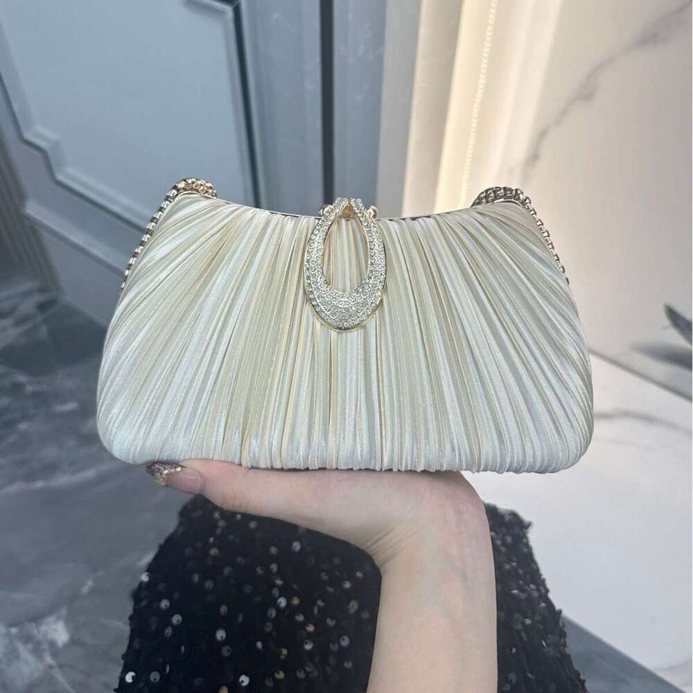 European And American Style Pleated Elegant Cheongsam Banquet Bride Simple Versatile Trendy Evening Bag Solid Color Handbag