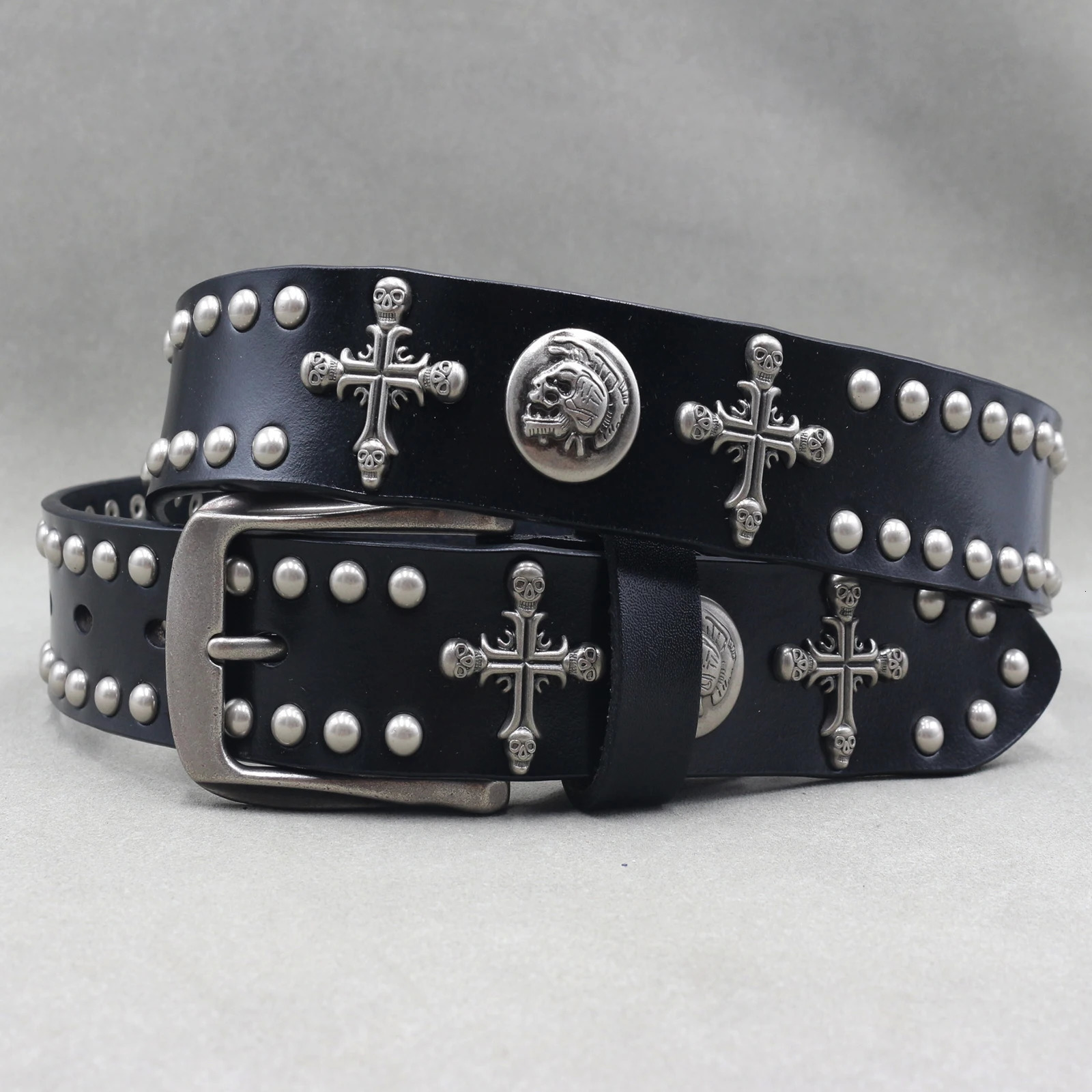 Metal Rivet Cowboy Belt Genuine Leather Cowskin Men Belt Punk Rivet Jeans Belts For WOMEN Ceinture Homme Cinturones Hombre 260124