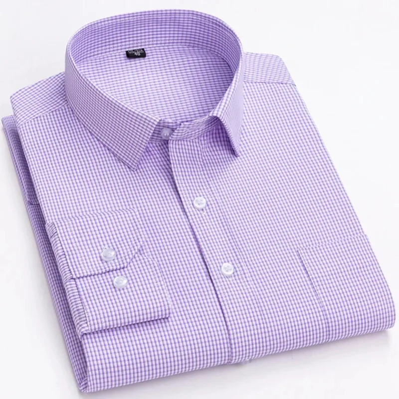 Mens Long Sleeve Shirt High-quality Fashion Casual Print Plaid Stripe Single Pocket Fit Business Formal Office Four Season Top 260208