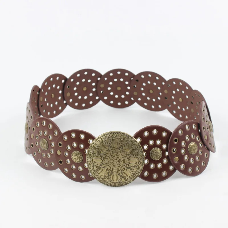 European and American fashion belt hollow-out patchwork womens belt unique vintage-style belt Western cowboy style 260124