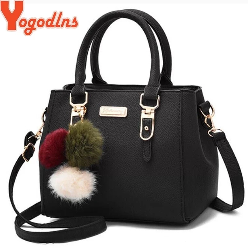 Yogodlns women beading pendant handbag ladies embossed shoulder bag ladies Messenger bag hairball bags high quality bag 260130
