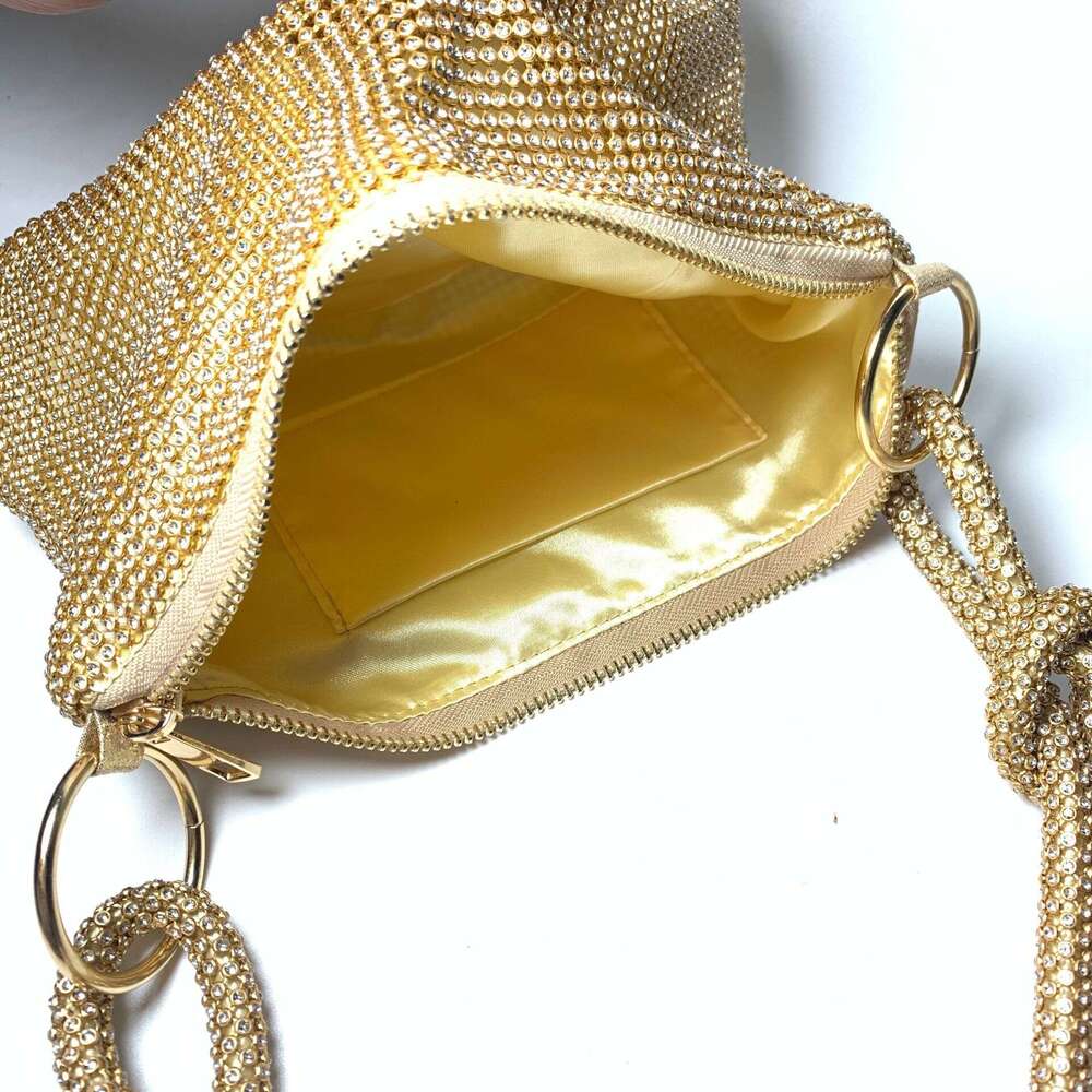 Trendy Sparkling Knotted Handmade New Cross Border Full Rhinestone Evening Underarm Bag