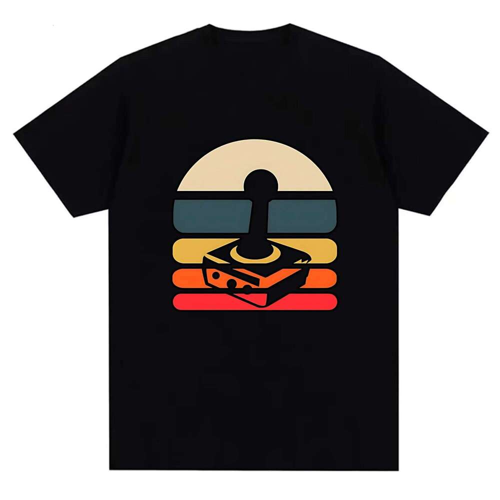 Men's Graphic Print Short Sleeve T-Shirt, Soft Comfortable Pure Cotton - Black & Yellow Video Game Controller Design, Casual S X260209