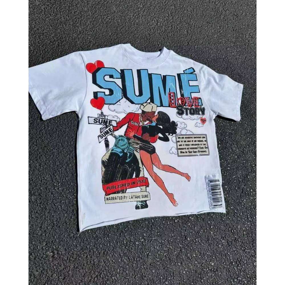 High Street Retro Anime Letter Print T-shirt for Men Y2k Goth Harajuku Hip Hop Fashion Couple Casual Oversized Shirt X260209