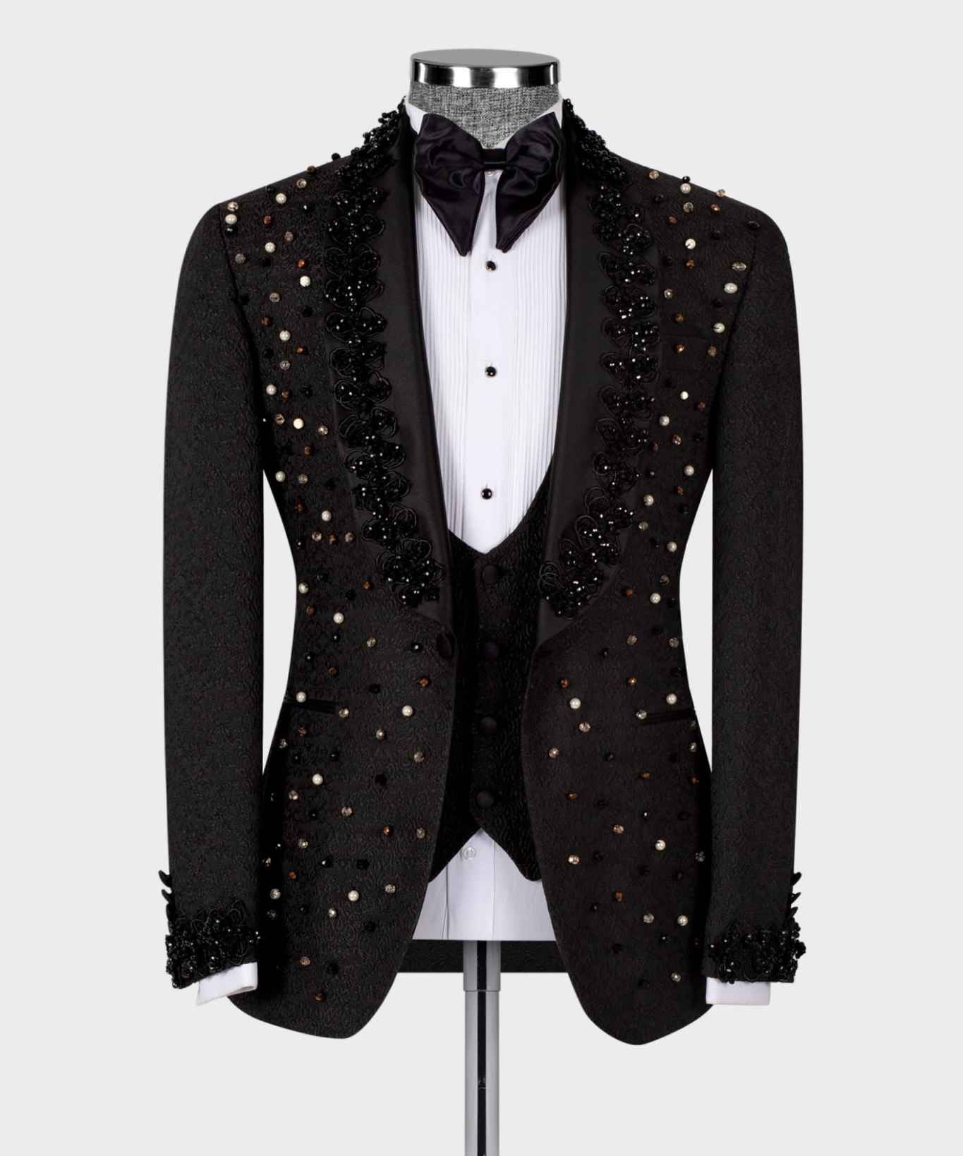 Luxury Diamond Beaded 2 Pieces Men Suits Shawl Lapel Customized Velvet Wedding Groom Dinner Slim Fit Party Male Prom Blazers
