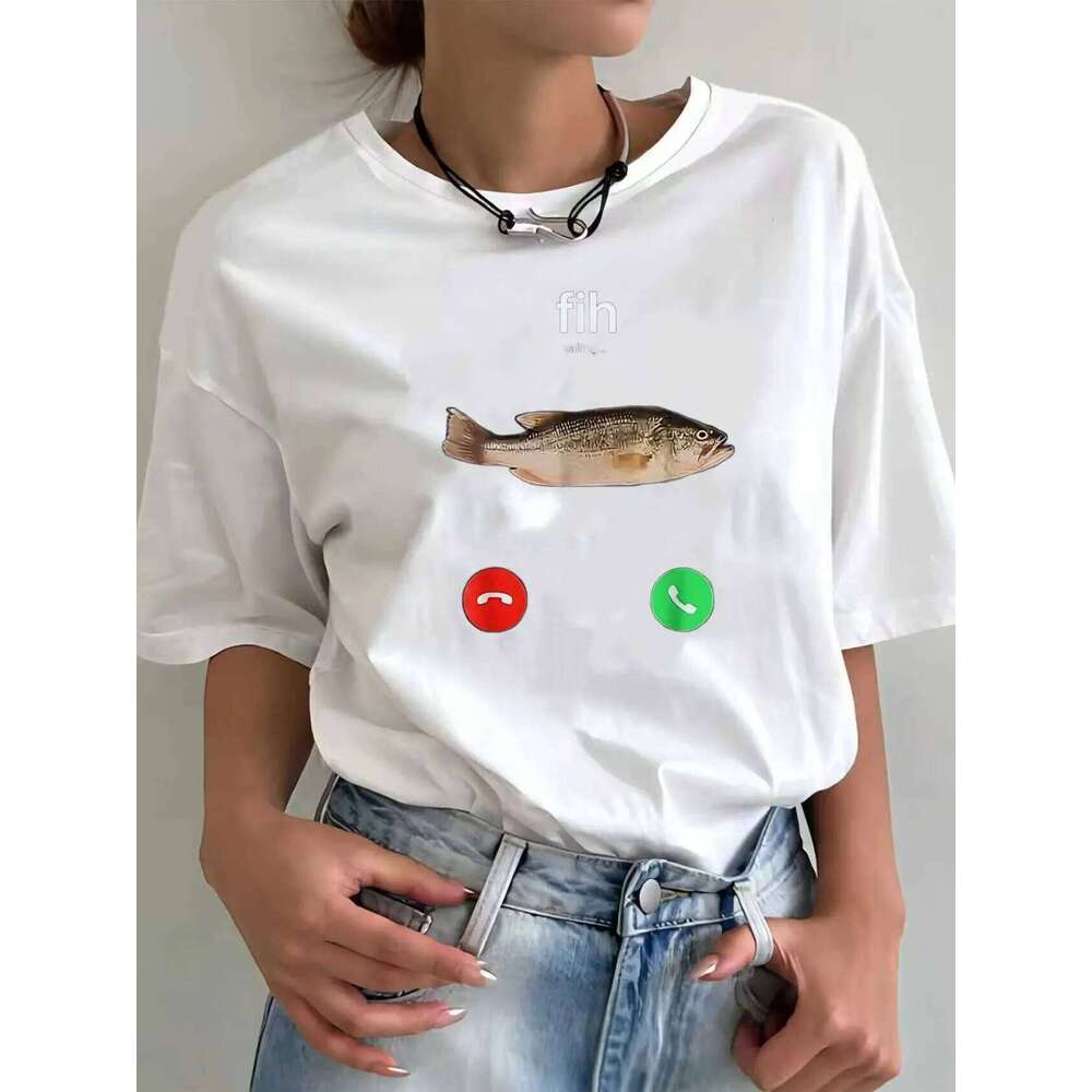 Fih Calling Remind Me Message Decline Accept Phone Call Fish T-Shirt Funny Fishman Graphic Outfit Short Sleeve Blouses Novelty X260209