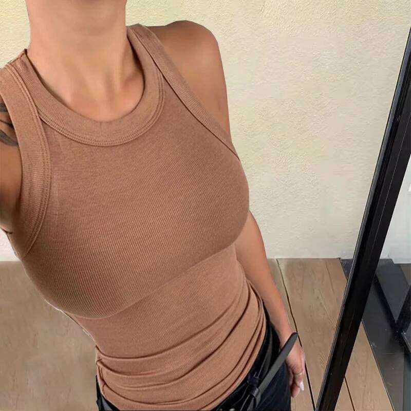 Solid Basic Soft For Women Summer Outfits Tight Sexy Round Neck Tank Knitted Bottom Shirt Sleeveless Top Outerwear 26Y0209