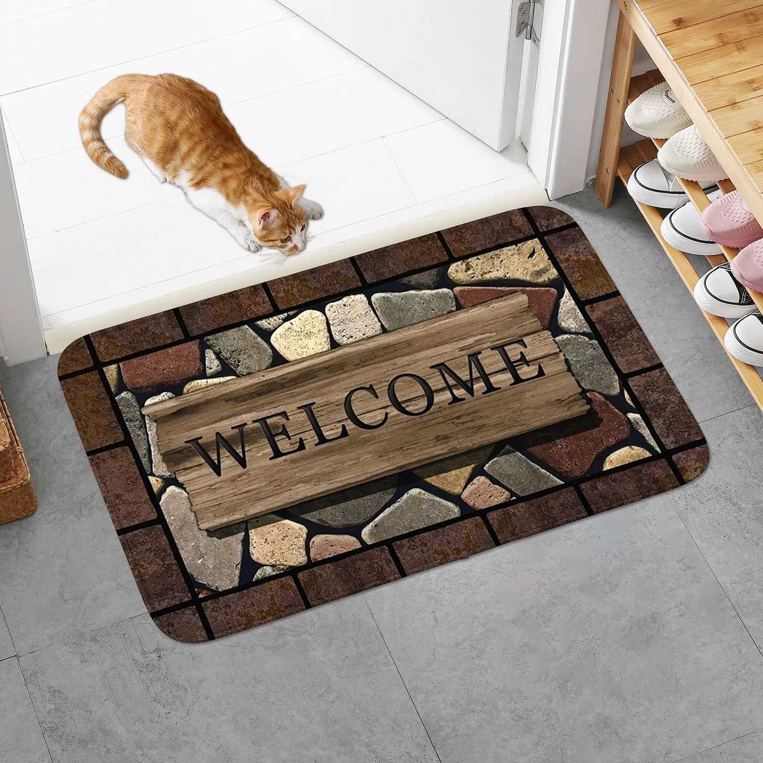 1pc Floral Letter Graphic Door Mat Doormat Carpets Rug Carpet Bath Kitchen Garden Anti-Slip Small Home Kitchen Welcome Mats S260207
