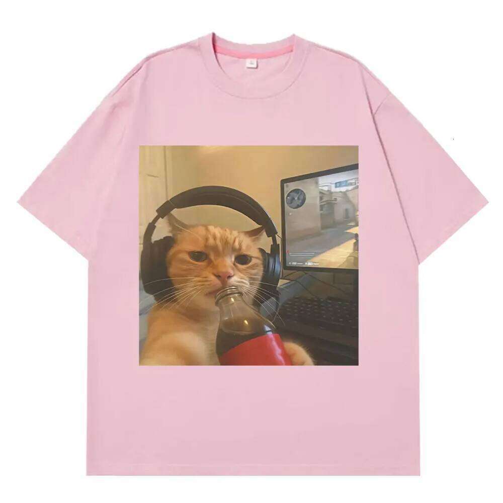 Funny Gamer Cat Meme Tshirt Women Fashion Summer Short-sleeved Tops Harajuku Sleeve Casual Aesthetic Clothes X260209
