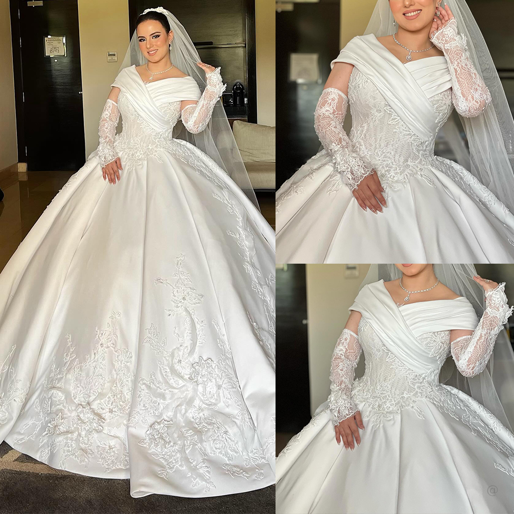 Graceful Boat Neck Wedding Dresses Appliques Pearls Bridal Gowns A Line Princess Sleeveless Customized Vestidos De Novia Plus Size