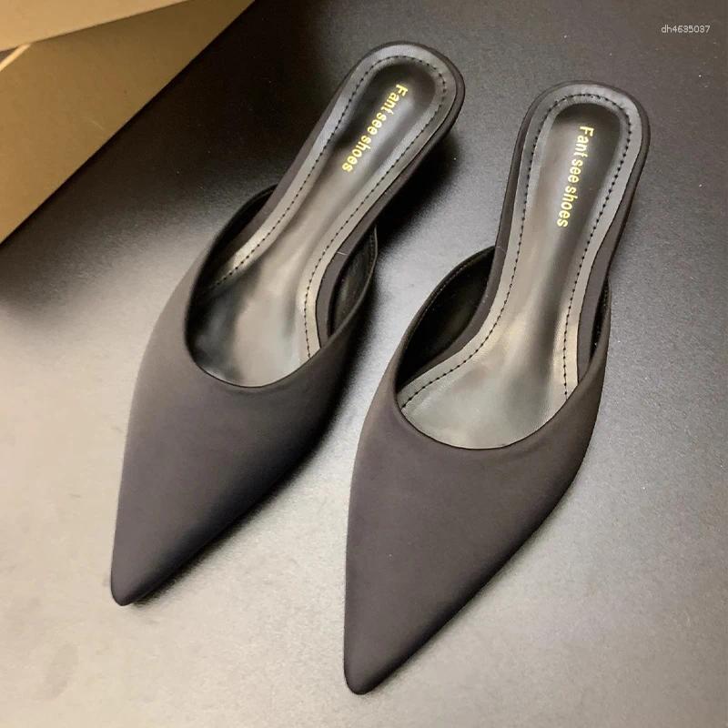 Slippers Women Pointed Toe Elegant Slingback Mules Shoes Summer Women's Sandals 2026 Low Heels Fashion Slides Mujer Sandalias