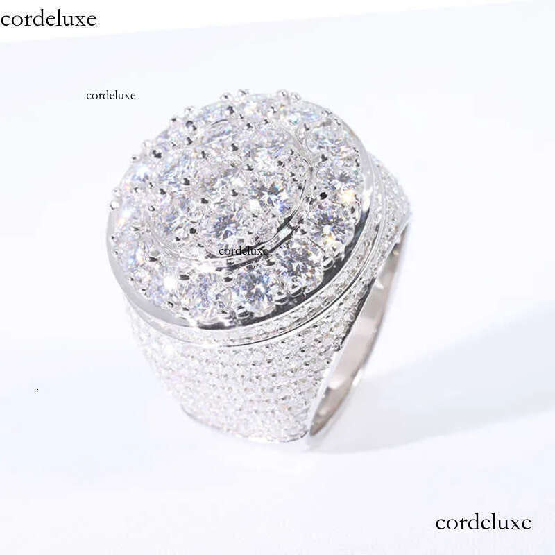 Hip Hop Style Iced Out Round Brilliant Cut VVS Moissanite Gold Plated Sterling Sier Ring For Men 4d