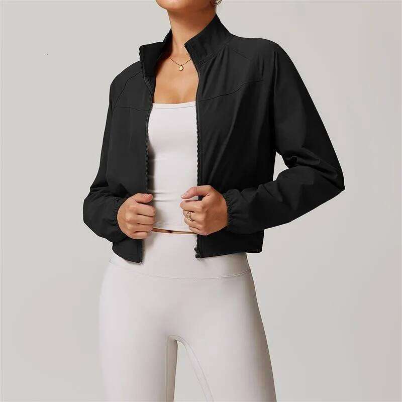 Women's Quick-Dry Stand Collar Yoga Thin Windproof Outdoor Running Fitness Long Sleeve Sports Coat 26Y0209