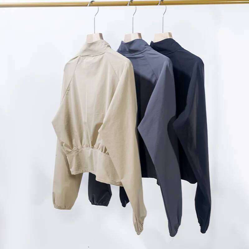 Women's Quick-Dry Stand Collar Yoga Thin Windproof Outdoor Running Fitness Long Sleeve Sports Coat 26Y0209