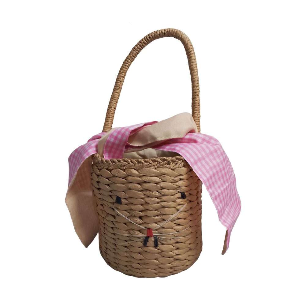 Big-Eared Rabbit Bucket-Shaped Handbag, Cute Cartoon Children's Bag For Girls, Animal-Shaped Straw Paper Woven Bag, New