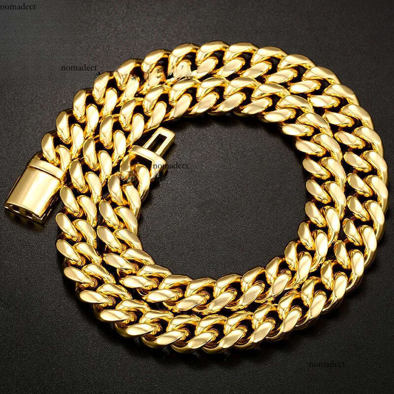 Cheapest Price 10mm Rapper Jewelry Stainless Steel Necklace Hip Hop Gold Plated Miami Cuban Link Chain 1a