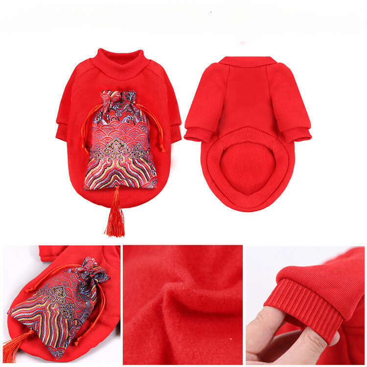 Clearance New Year Pet Supplies Autumn Winter Ocean Wave Tassel Sweatshirt Fleece Cat Two-Legged Dog Clothes