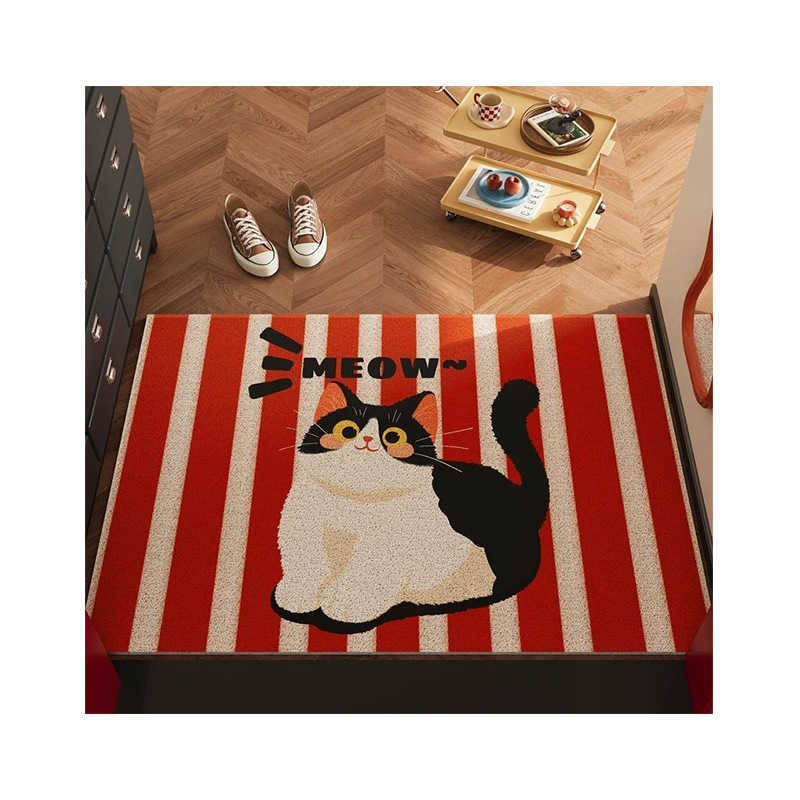 Cartoon Cute Cat Entryway Doormat Entrance Silk Loop Dirt-Resistant Door Mat Household Foot Wiping Dust Removal Customizable Foot Mat S260207