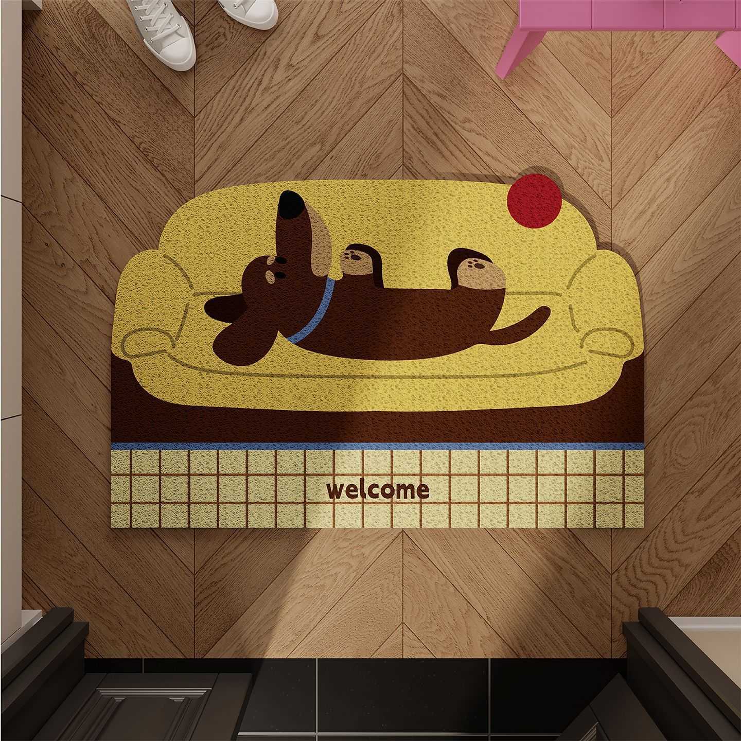 Vintage-style dachshund dog entrance door mat home use dirt-resistant dust-absorbing can be cut to size non-slip foyer mat S260207