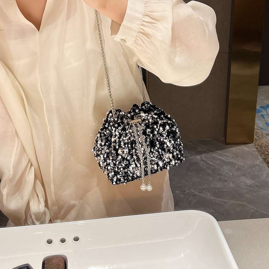Fashion Personality Sequin for Women 2026 New Korean Style Bucket Trendy Shoulder Crossbody Evening Bag