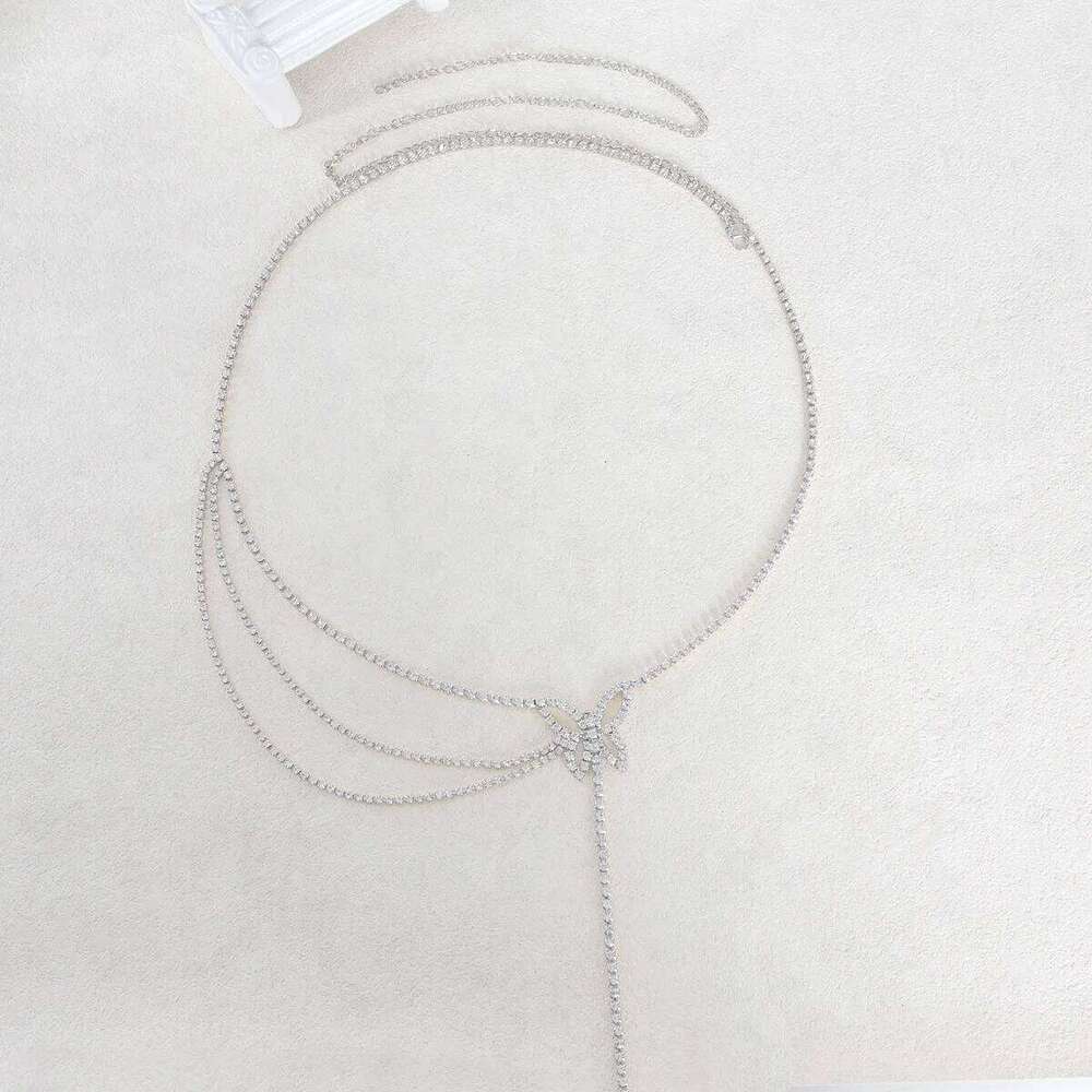 Fashionable Multi-layer Minimalist Butterfly Rhinestone Waist Women's Body Chain Jewelry X260209