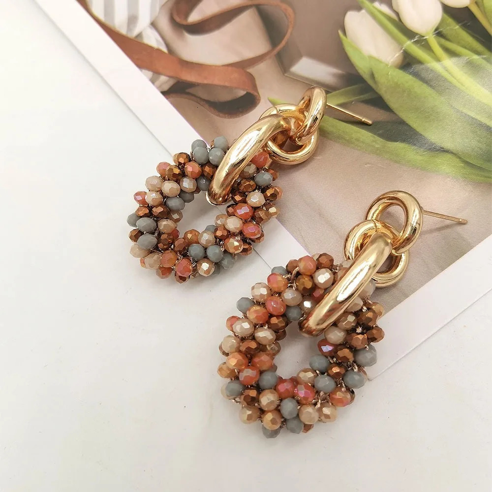 in Vintage jewellery earring Bohemian handmade Womens earrings for girls dangle jewelry rice beaded round hoops 260120