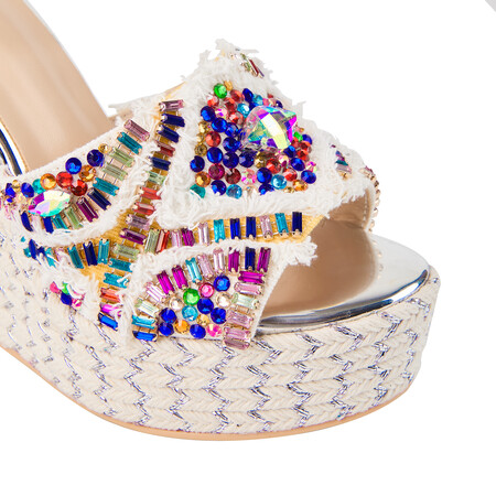 Chengdu Artisan Roman Gladiator Sandals Striking 14cm Platform Wedge with Crystals and Ankle Strap Nude
