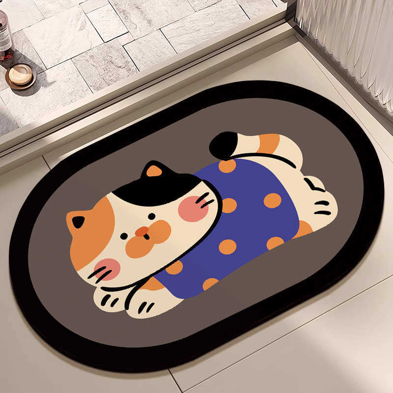 Cartoon cute cat diatomite bathroom door mat water-absorbent quick-drying non-slip easy to wash and quick-dry S260207