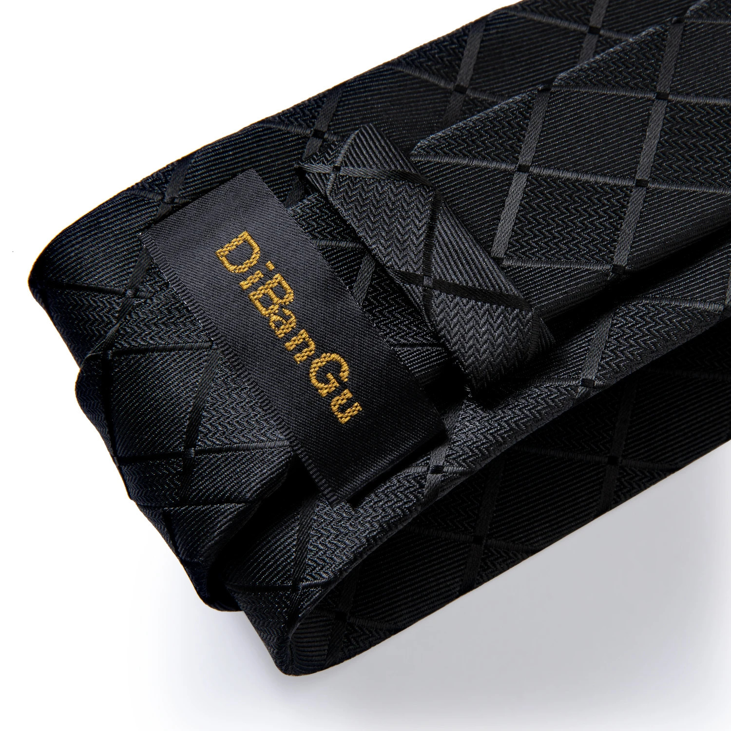 DiBanGu Business Plaid Black Solid Elegant Silk Ties for Men Tie Buckle Handkerchief Cufflinks Wedding Accessory 260208