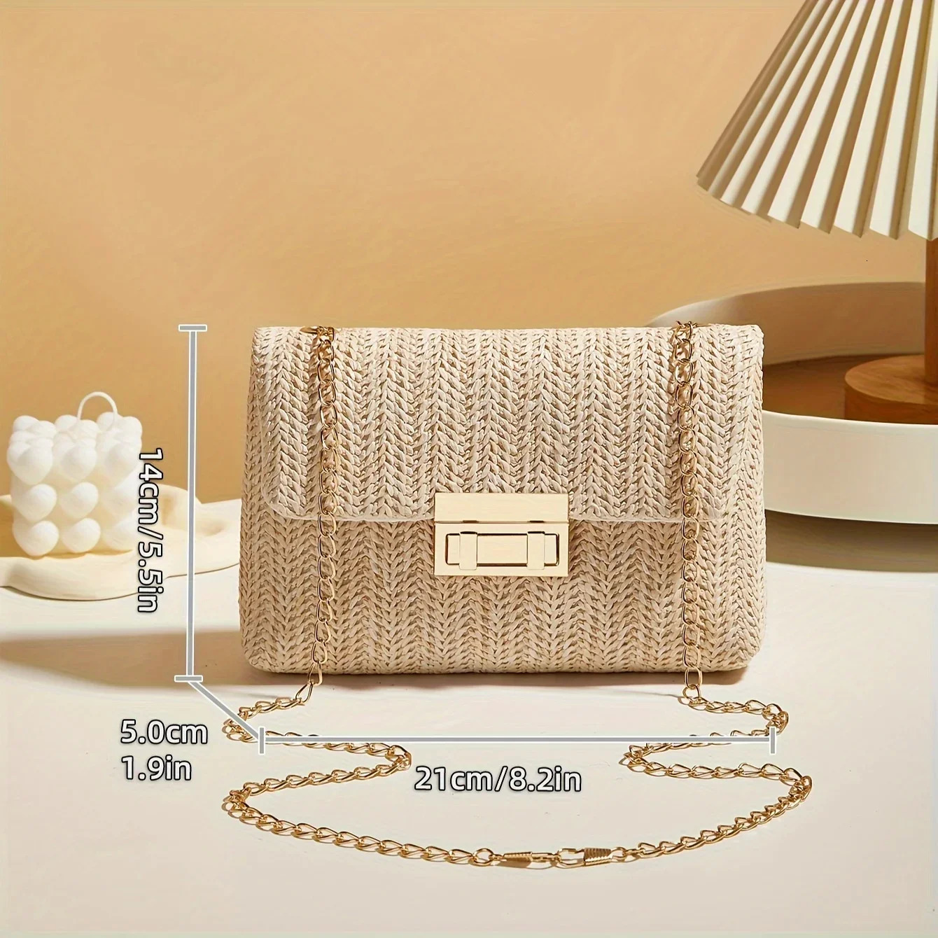 Woven Straw Handwoven Womens Shoulder Bag Fashion Solid Color Crossbody Purse with Lock Clre 260208