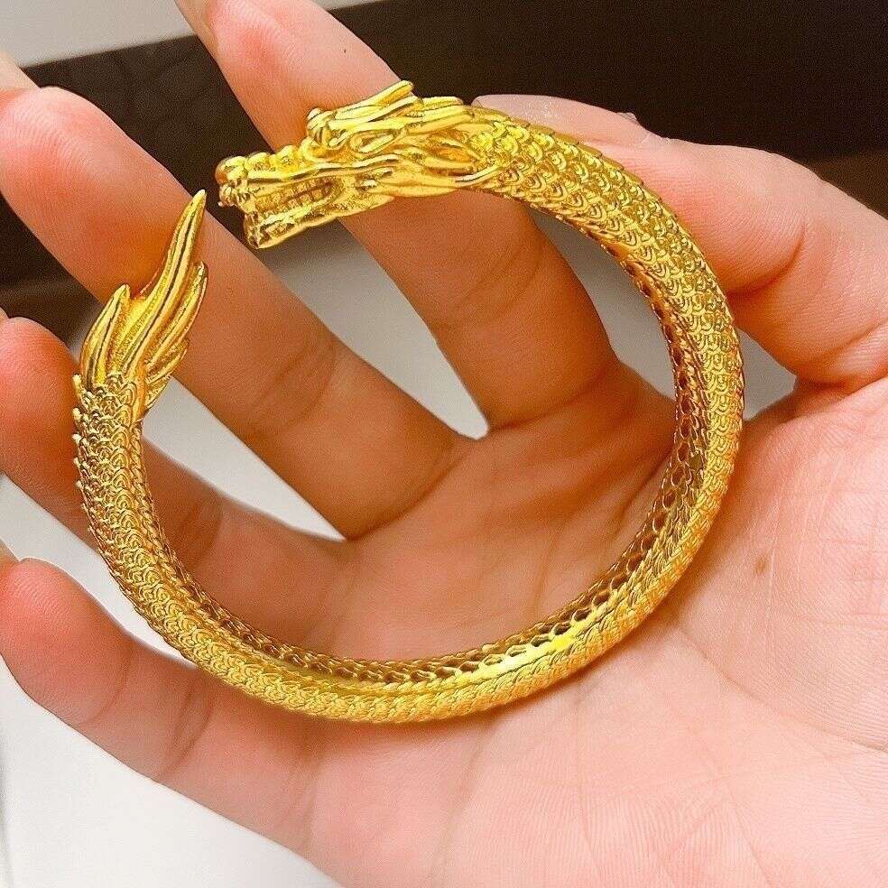 Sand-Gold Bracelet, Frosted Sand-Gold Chinese-Style For Women, Elegant Retro Palace-Style Hollow Dragon And Phoenix Bracelet