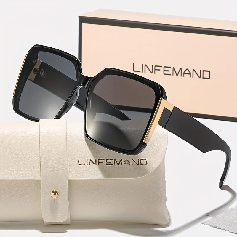 LINFEMAND Fashion Large Frame Decoration Glasses for Women UV400 Sunglasses Set Summer Dance Party Holiday Gift 260206